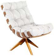 Poltrona Giratória Costela Couro Branco Base de Madeira MA30 M11 - D'Rossi