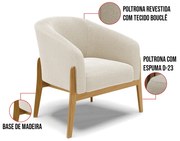 Poltrona Decorativa Base Madeira Kit 2 Stella Bouclê D03 - D'Rossi - Bege