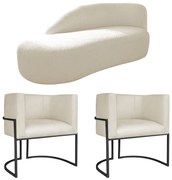Kit Divã Luna 160cm Lado Esquerdo e 02 Poltronas Base de Ferro Preto Linho
