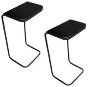 Kit 02 Mesas Lateral Tampo Preto Multiuso para Sofá Base Metálica J01 - D'Rossi - Preto