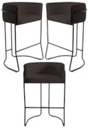 Kit 3 Banquetas Decorativas Base Aço Preto Betina C-34 Sintético Marro