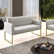 Sofá Namoradeira Base Industrial Dourado Marisa Veludo - Cinza