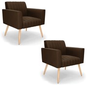 Kit 2 Poltronas Viena Gomada Suede Pés Palito Natural D03 - D'Rossi - Marrom