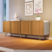 Buffet Decorativo com Puxadores em Alumínio Pés Aço Maciço Virginia Off White/Cinamomo G26 - Gran belo