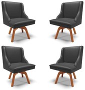 Kit 4 Cadeiras Decorativas Sala de Jantar Base Giratória de Madeira Firenze PU Preto Fosco/Natural G19 - Gran Belo
