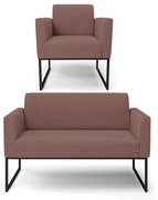 Sofá Namoradeira com Poltrona Base Industrial Preto Marisa Veludo   - Rose