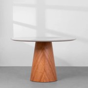 Mesa de Jantar Dadi Redonda Tampo em Vidro - Off White
