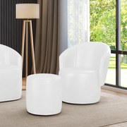 Poltrona e Puff Redondo Orgânico para Sala Malu Sintético PU M11 - D'Rossi - Branco