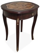 Mesa Lateral Asti II Design Orgânico com Gaveta Pés Luís XV Estrutura Madeira Maciça Detalhes em Marchetaria Apliques em Metal