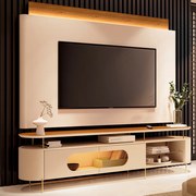 Conjunto Painel Majestade c/LED Bancada Greta TV até 85 Polegadas Off White/Cinamomo G26 - Gran Belo