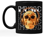 Caneca Preta Caveira Skull Music Forever