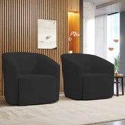 Poltrona Decorativa Base Giratória Kit 2 Stella Max Veludo D03 - D'Rossi - Preto