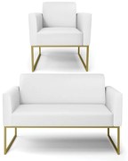 Sofá Namoradeira com Poltrona Base Industrial Dourado Marisa Corino D03 - D'Rossi - Branco