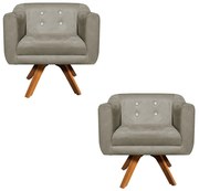 Kit 02 Poltronas Giratória Julia Suede com Strass Base Madeira MM30 D01 - D'Rossi  - Marrom Rato