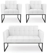 Kit 1 Sofá Namoradeira e 2 Poltronas Elisa Corino Base Metálica Industrial Preto - D'Rossi - Branco