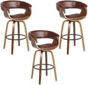 Kit 3 Banquetas Giratória Alta com Encosto Base Madeira Ravi R02 Sinté