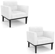 Poltrona Base Madeira Preto Kit 2 Ana Sintético PU Branco - Ibiza