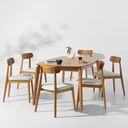 Conjunto Mesa de Jantar Lalá Retangular Carvalho Americano - 1,80mx1m + 6 Cadeiras Nord Madeira Texture - Off White