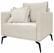 Poltrona Decorativa Pés em Aço Stagno Linho Off White Rústico G63 - Gran Belo