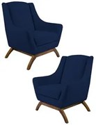 Kit 2 Poltronas Decorativas Base Manu Madeira Juliet Veludo C-304 Azul