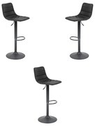 Kit 3 Banquetas Decorativas Travis PU com Regulagem de Altura Base Disco c/Apoio Para os Pés Preto G56 - Gran Belo
