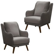 Kit 2 Poltronas Decorativas Catar com Tachas Suede Cinza G33 - Gran Belo