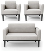 Sofá Namoradeira com 2 Poltronas Base de Madeira Fixa Preto Marisa Veludo - Cinza