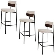 Banqueta Alta Bar Estofada Kit 3 Ella M25 Linho Palha/Marrom - Mpozena