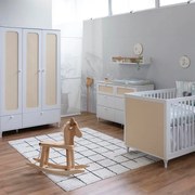 Kit Quarto Infantil Rattan - Berço Americano + Cômoda 6 Gavetas + Guarda-Roupa 3 Portas e 2 Gavetas - Branco Fosco