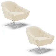 Kit 02 Poltronas Giratória Giovana Linho Base Cromada D03 - D'Rossi - A19 Bege