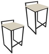 Conjunto 02 Banquetas Pietra Suede Base Preto - Bege