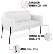 Sofá Namoradeira e 2 Poltronas Pé de Ferro Preto Marisa Corino - Branco