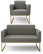 Sofá Namoradeira com Poltrona Base Industrial Dourado Marisa Suede D03 - DRossi - Grafite