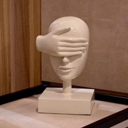 Escultura Decorativa Máscara Cego Em Cerâmica Nude 25cm B02 - D'Rossi