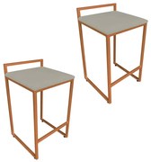 Conjunto 02 Banquetas Pietra Suede Base Cobre - Marrom Rato