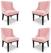 Kit 4 Cadeiras Decorativas Sala de Jantar Base Fixa de Madeira Firenze Suede Rosa Bebê/Preto G19 - Gran Belo