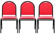 Kit 3 Cadeiras Hoteleiras Auditório Empilhável Sintético Z33 Vermelho