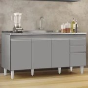 Balcão de Cozinha Com Pia Inox 160cm Arkansas Cinza         - Lumil