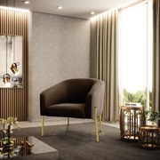 Poltrona Decorativa Pé de Ferro Dourado Kit 2 Stella Suede D03 - D'Rossi - Marrom
