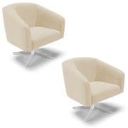 Poltrona Decorativa Giratória Cromada Kit 2 Stella Linho Areia D03 - D'Rossi
