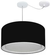 Lustre Pendente Cilíndrico Com Desvio Md-4315 Cúpula em Tecido 50x30cm Preto - Bivolt