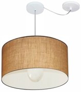 Lustre Pendente Cilíndrico Com Desvio Md-4231 Cúpula em Tecido 50x30cm Palha - Bivolt