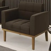 Poltrona Decorativa Base Madeira Castanho Ana Suede Marrom - Ibiza