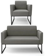 Sofá Namoradeira com Poltrona Base Industrial Preto Marisa Suede - Grafite