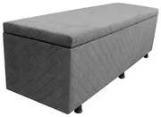 Calçadeira Baú Casal 140cm Estofada Liz S05 Suede Bordado Cinza - Mpoz