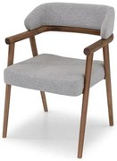 Cadeira Fark Estofada Linho Cinza Com Carvalho Amêndoa - 77154 77154