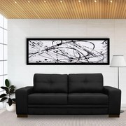 Sofá 3 Lugares Sala de Estar Milano 210cm Couro Preto G58 - Gran Belo