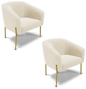 Poltrona Decorativa Pé de Ferro Dourado Kit 2 Stella Veludo D03 - D'Rossi - Bege