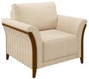 Poltrona Decorativa Sala de Estar 102cm Pés Madeira Roya Z32 Linho Cha