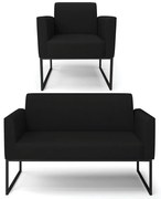 Sofá Namoradeira com Poltrona Base Industrial Preto Marisa Linho - A79 Preto